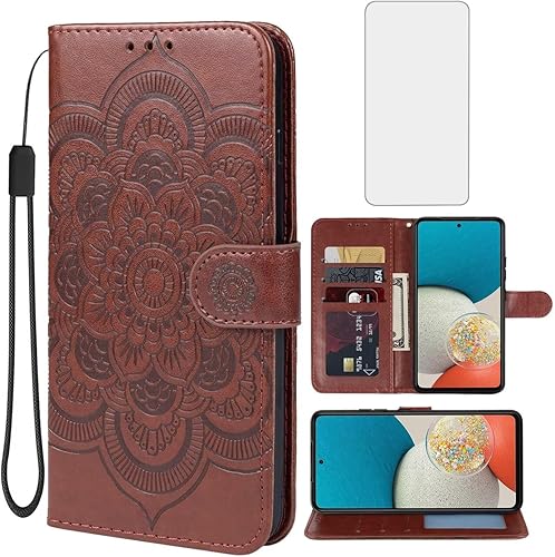 Funda para Galaxy A73 5G, Samsung A73 5G SM-A736B Funda tipo cartera con protector de pantalla de vidrio templado, soporte de tarjeta de crédito con