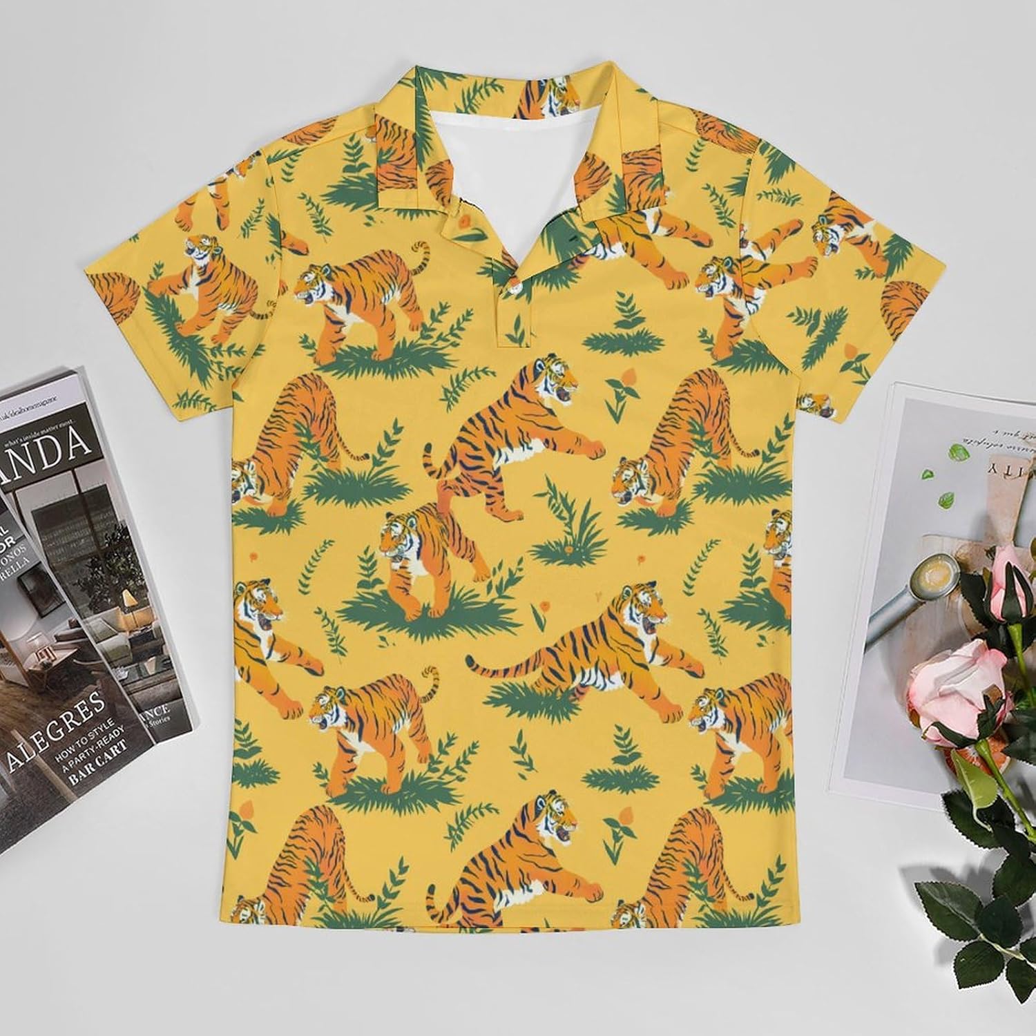 Funny Tigers Novelty Men's Short Sleeve Shirt Golf Tennis Shirts Work T-Shirt Sport Tee