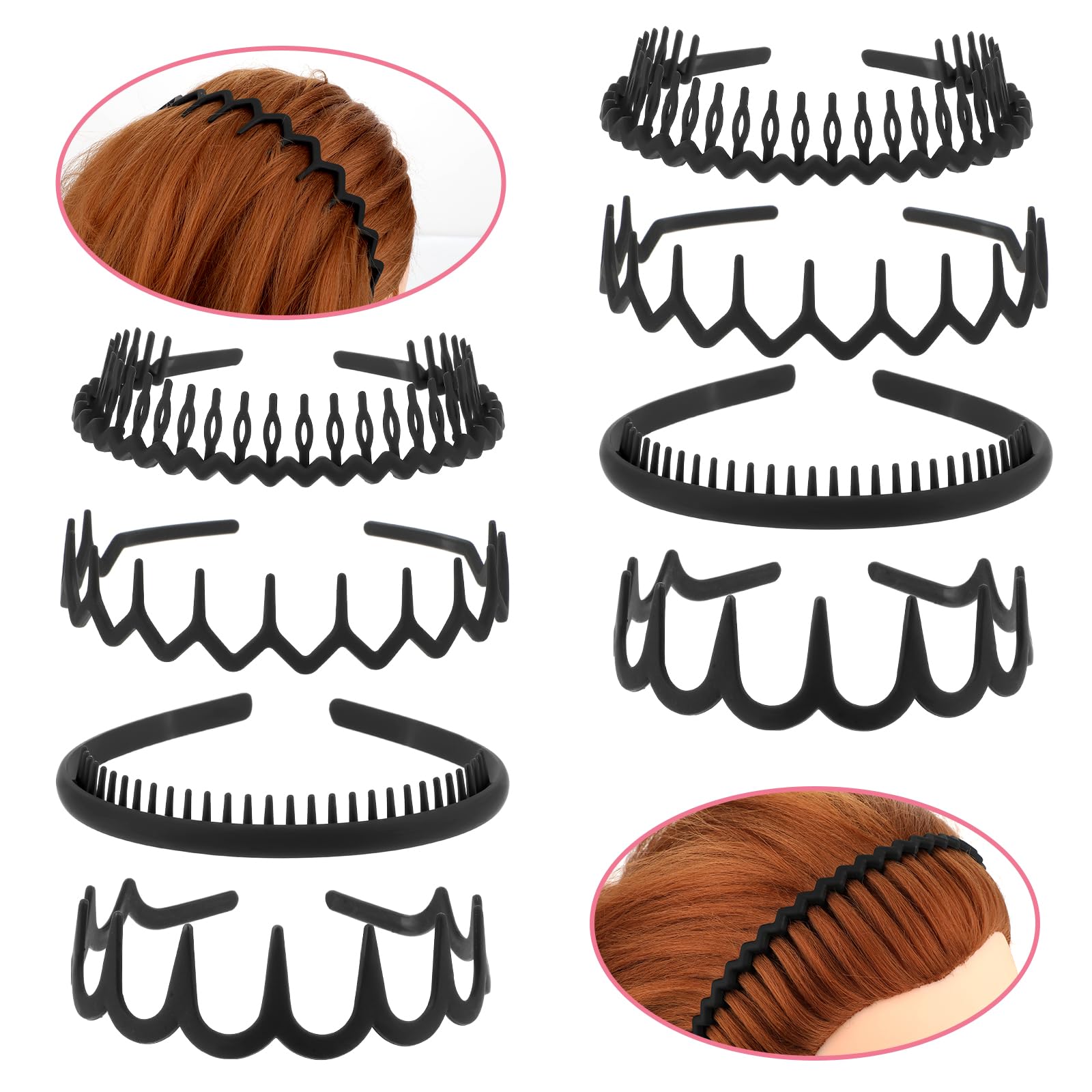 Qianyu 8 PCS Non Slip Plastic Headbands with Teeth Comb Black Skinny Hair Band Wavy Teeth Hairhoop Comfy Zig Zag Headbands Effortless Hairband Hair Accessories for Women Men Teen Girls - Image 3