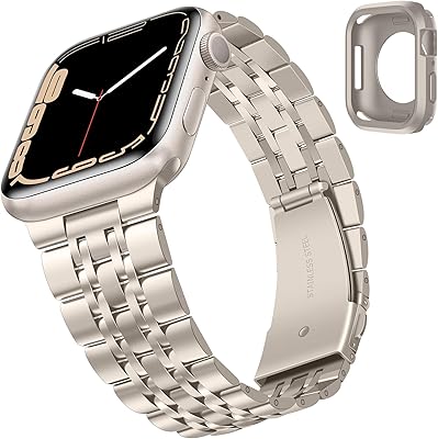 Tasikar Compatible with Apple Watch Band 41mm 40mm 38mm, Man Women Strap Solid Stainless Steel Metal Replacement Bracelet Compatible for Apple Watch SE Series 8 7 6 5 4 3 2 1, 41/40/38mm Starlight