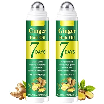 Roll On Ginger Hair Oil for Hair Growth, Ginger Extract Hair Serum to Reduce Hair Loss, Nourish Scalp & Smooth Frizzy, Dry, Damaged Hair - Strengthening, Moisturizing for All Hair Types, (2PCS)