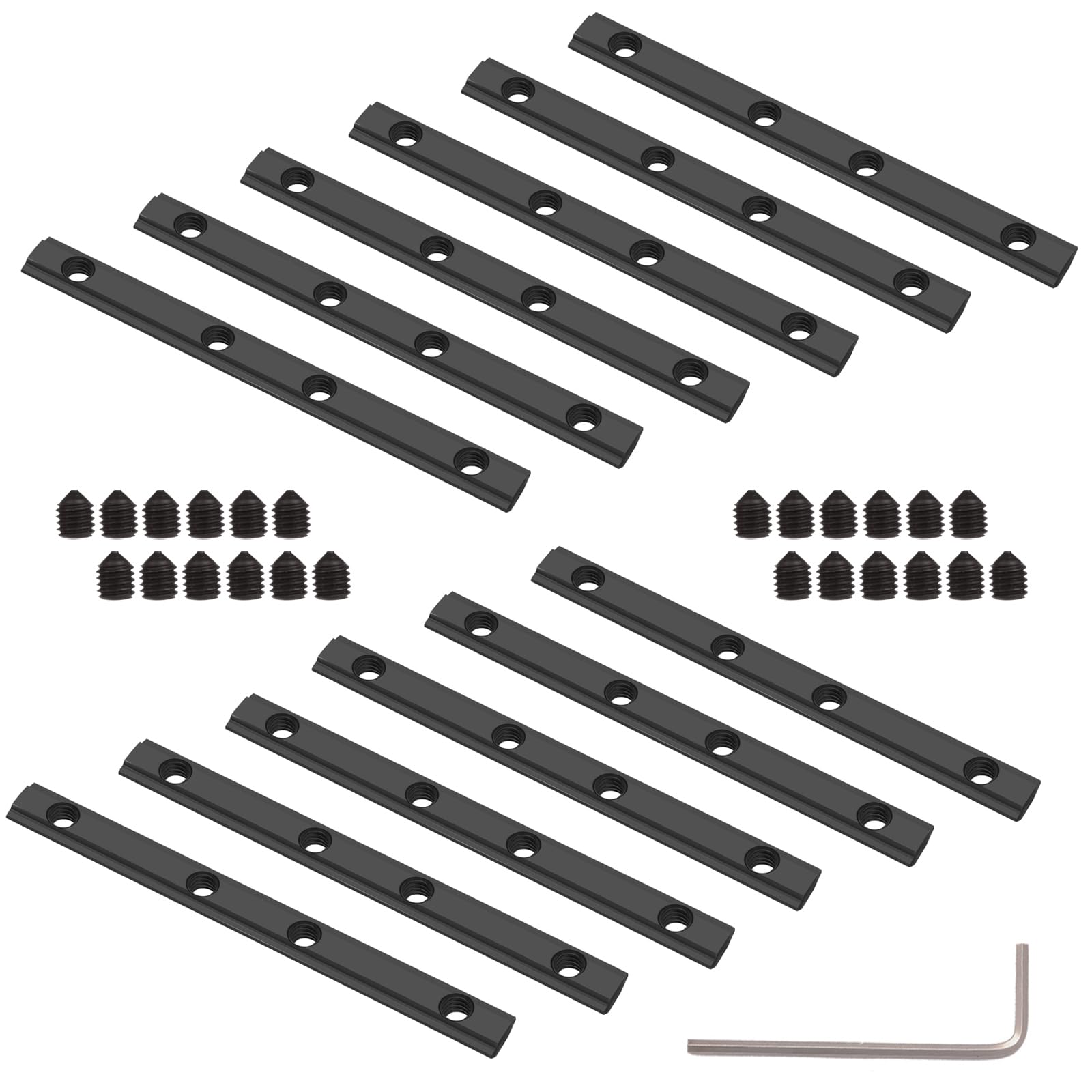 Pack of 12 Track Connectors, Aluminium Profile Connectors, Straight Inner Line, 10 cm Length, with M5 Screws, for 20 x 20 Series, 6 mm Groove (Black, 12PACK-2020)