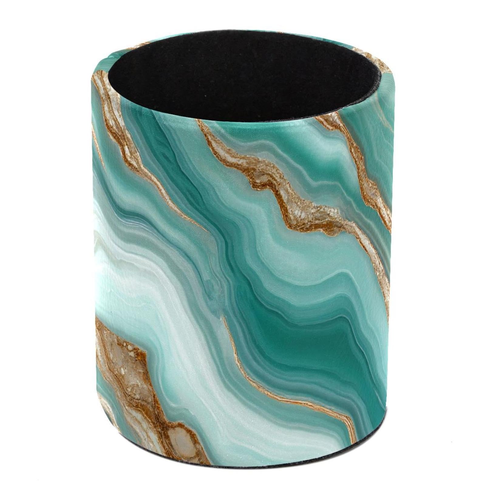 HEOEH Marble Print Pen Holder for Desk, PU Leather Pencil Holder Pen Cup Marker Holder Makeup Brush Holders, Desk Accessories & Workspace Organizers for Home, Office