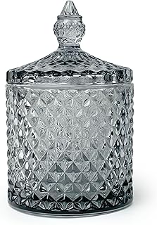 Colorful Glass Jar With Lid,Cute Candle Cup,Candy Dish,Candy Cookie Jars,Jewelry Box,Decorative Jar(Gray)