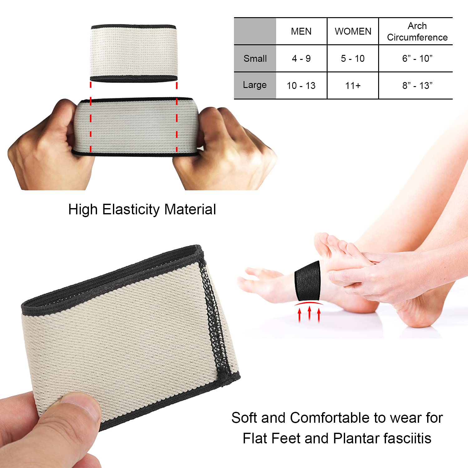 Arch Support, RooRuns Compression Plantar Fasciitis Support Foot Pain Relief for Women Men, Orthotics Foot Wrap for Flat Feet, Fallen Arches, High Arch, 1 Pair, Large 3