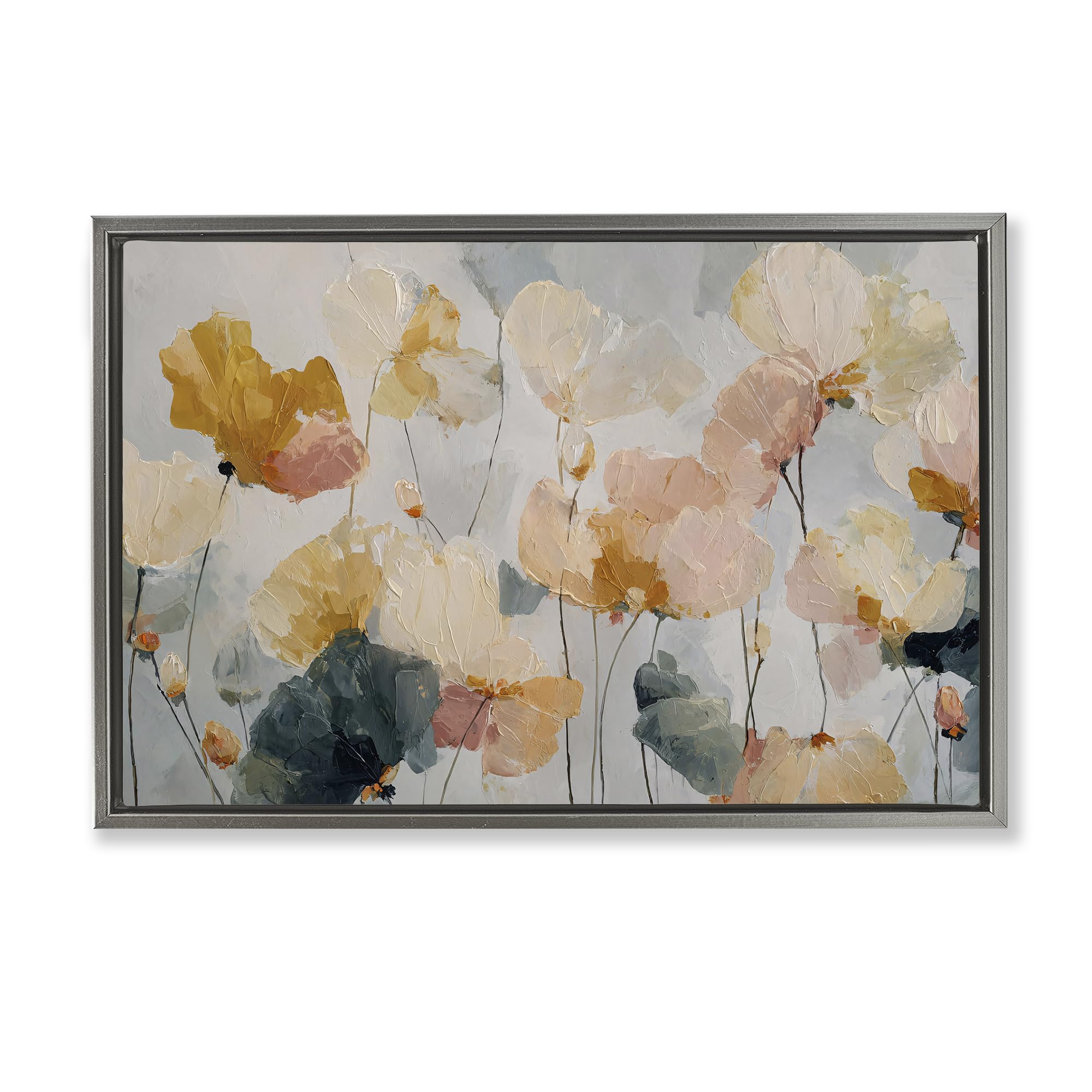 Stupell Industries Luster Gray (Matte) Abstract Brushed Petals Floral, 16 X 24 Inch Canvas In Floater Frame