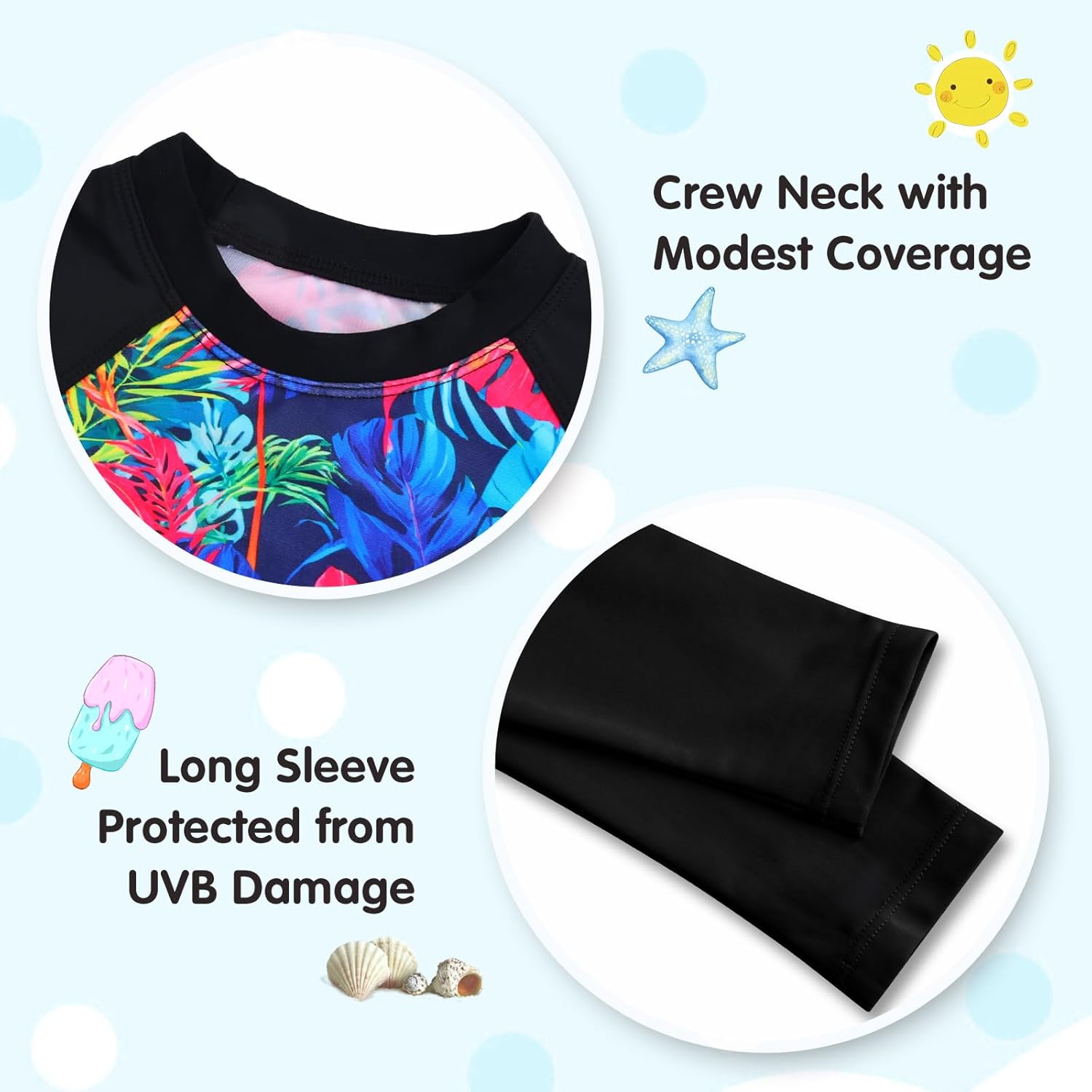 Girls Rash Guard Swimsuit Long Sleeve Tankini Sets Two Pieces Bathing Suit Swimwear UPF 50+ Sun Protection - Image 3