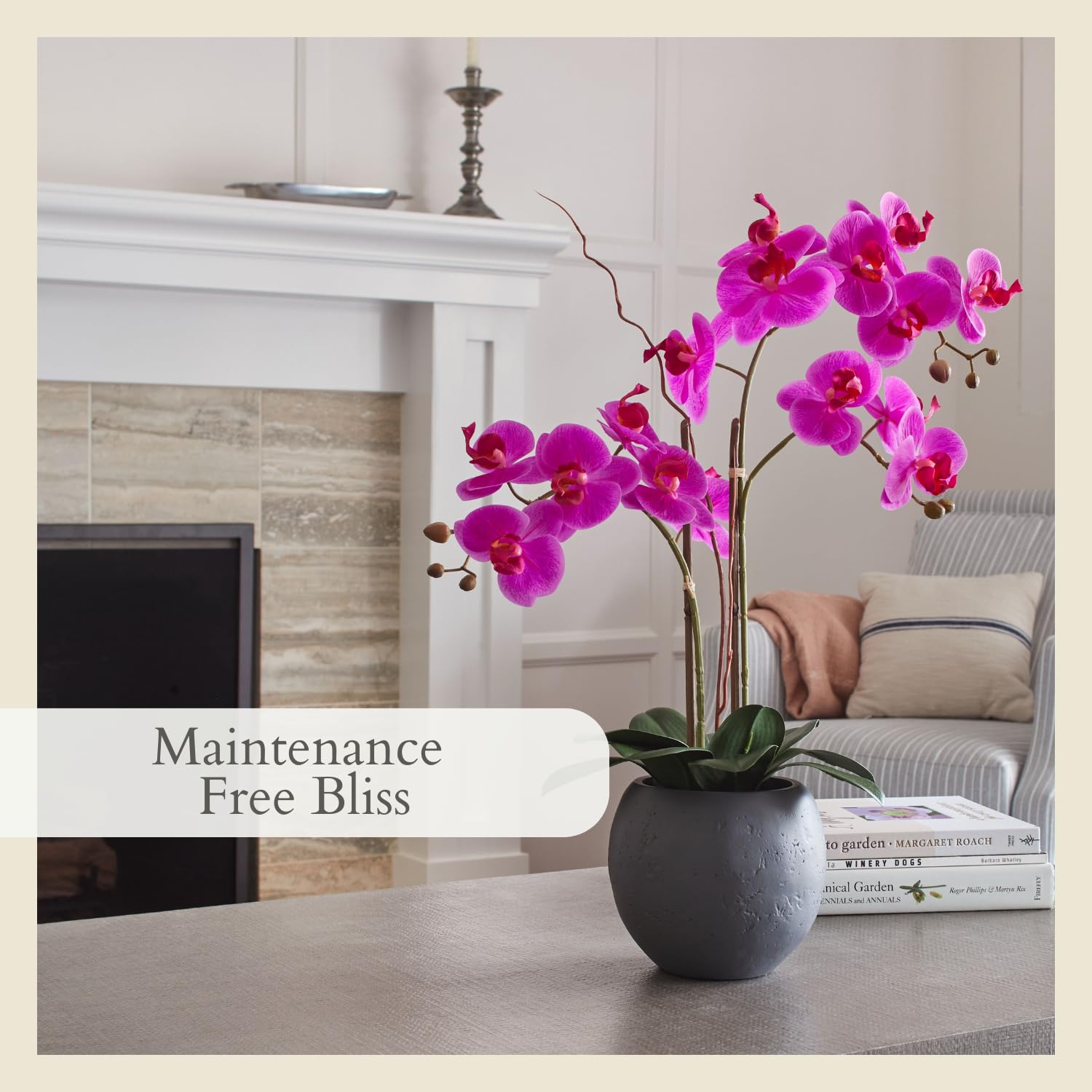 CG Hunter Planta de orquídea Rosa sintética, Soportes de exhibición de Flores Artificiales Interiores de 25 Pulgadas con Hermosas Flores escultóricas y follaje Que Dura para