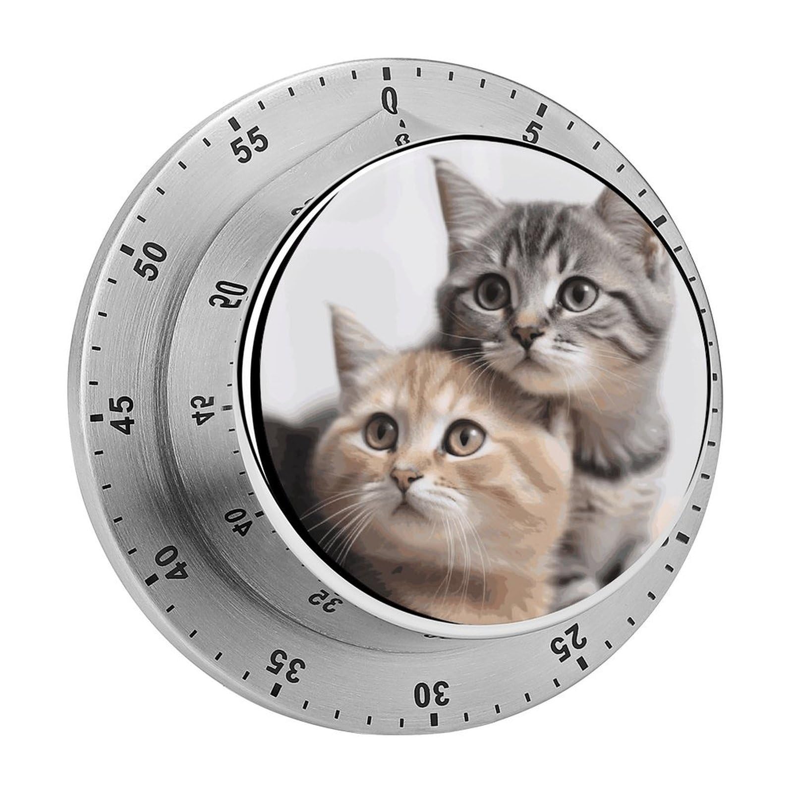 60 Minute Wind Up Timer, Visual Mechanical Timer with Loud Alarm, Cats Kitchen Timers for Cooking - No Batteries Required - Magnetic Backing, Exquisite Stainless Steel Body