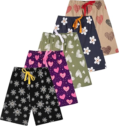 T2F Girls Cotton Printed Shorts (Pack of 5)