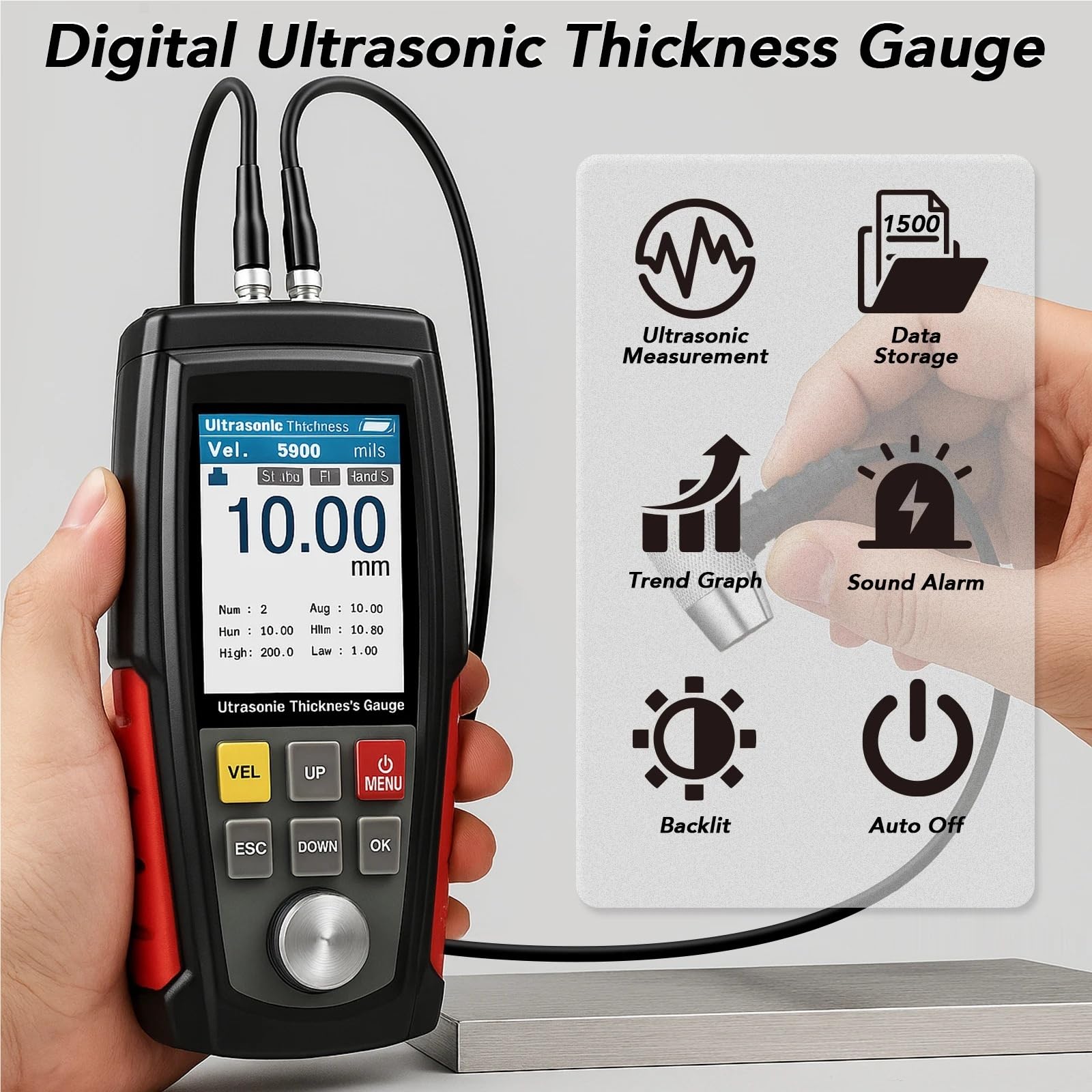 Calibro di Spessore Misuratore di spessore ad ultrasuoni 0,01 mm Res 1-300 Tester NDT 1500 registri for strumento tecnico ispezione della corrosione tubi metallici