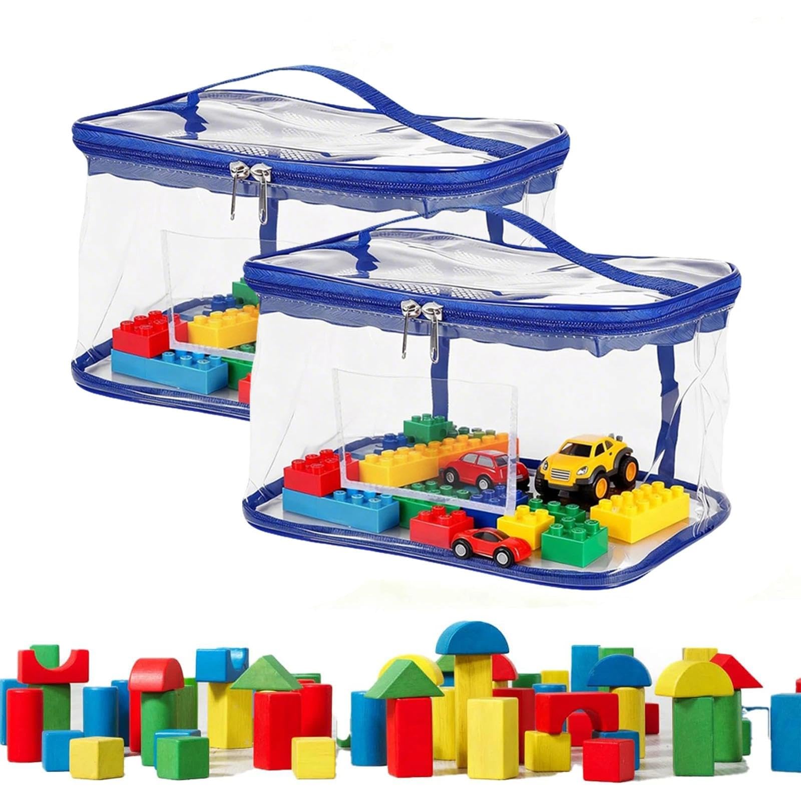 Haoxizi 2 Pcs Toy Storage Bags With Handles And Zippers, Waterproof Pvc Toy Organiser For Building Blocks, Puzzles, Small Models And Board Games, Portable Travel Toy Bag Set