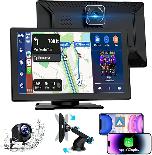 Vibefit Apple Carplay, 9" Car Play Screen for iPhone & Android with 1080P HD Rear & Front Cameras, GPS Navigation, Bluetooth 5.2, Hands-Free Voice Control, Mirror Link, AUX, FM