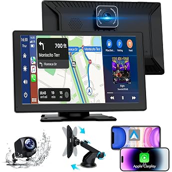 Carplay Display 9 Inch Apple Carplay Android Car Display with 1080P HD Rear View Camera and Front Camera GPS Navigation Hands-Free System Mirror Link FM Easy Installation