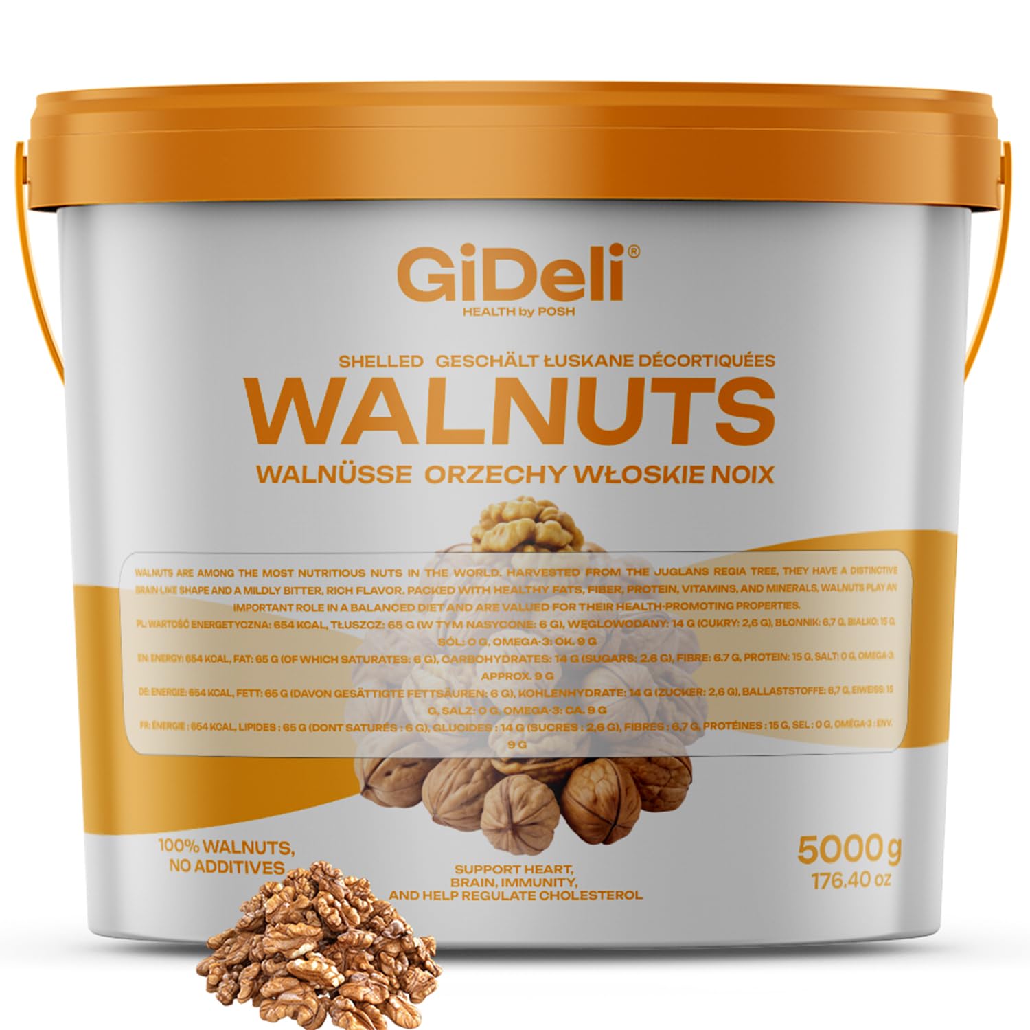 GiDeli walnüsse 5 kg im Eimer Walnusskerne ungesalzen ohne Schale reich an Omega-3 ideal als gesunde Zwischenmahlzeit
