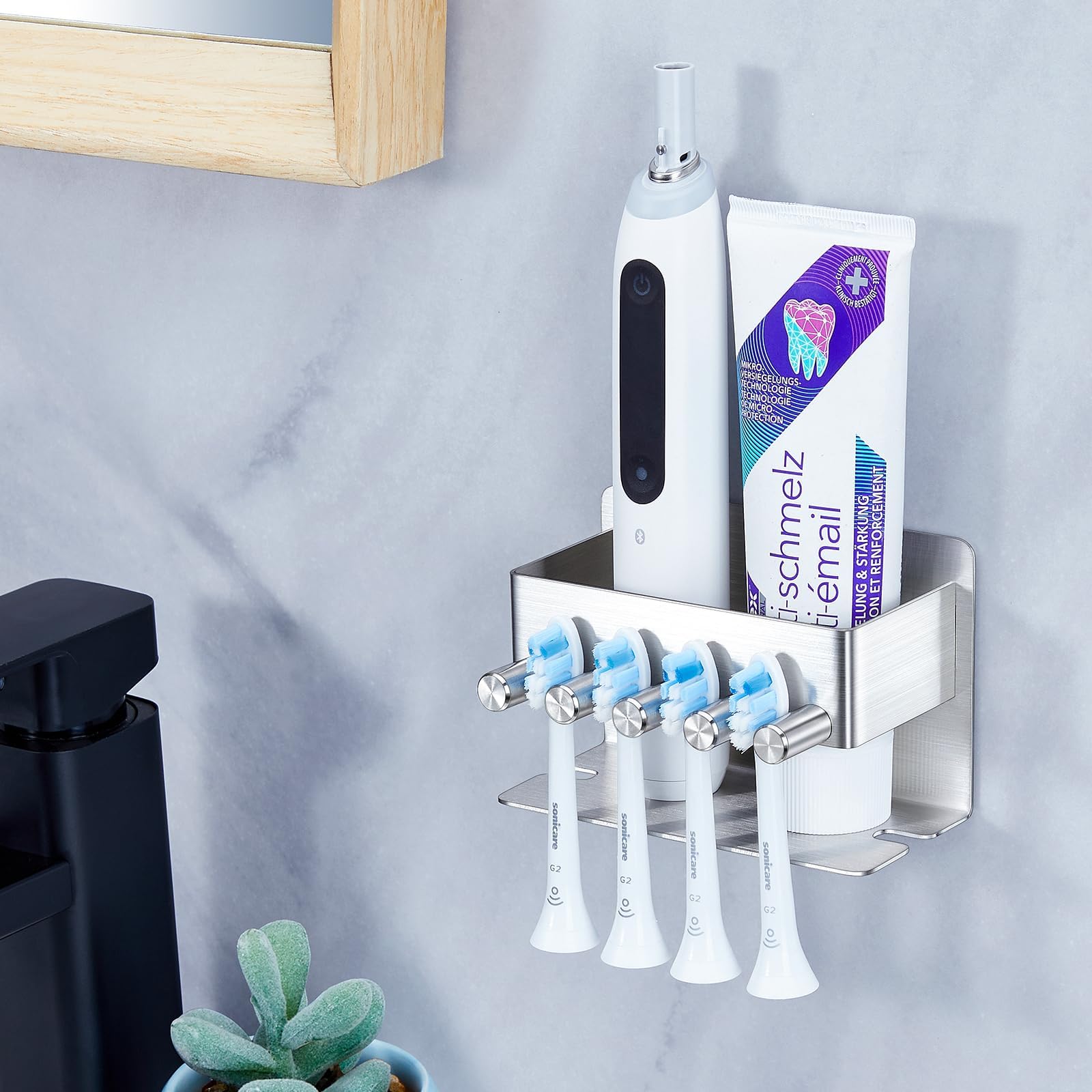 Porte-brosse à Dents Multifonction, Porte-dentifrice Et Porte-gobelet, Sec, Acier Inoxydable