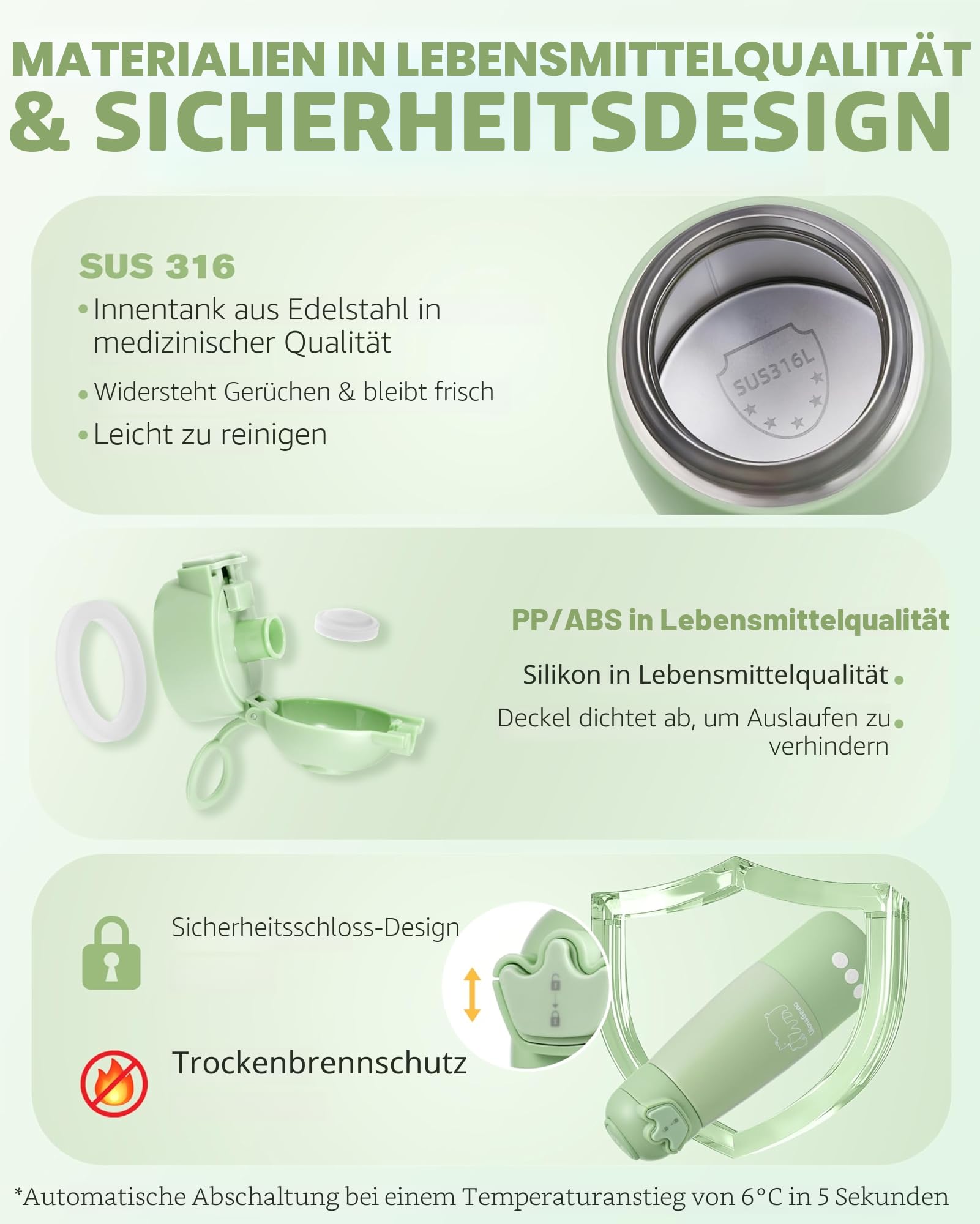 Lilian&Gema Tragbarer Flaschenwärmer Baby Unterwegs, Schnelles Aufheizen Muttermilch Wasser In 3 Min, 350ml Kapazität + 11400mAh Lange Akkulaufzeit, Auslaufsicher, Präzise Temperatursteuerung