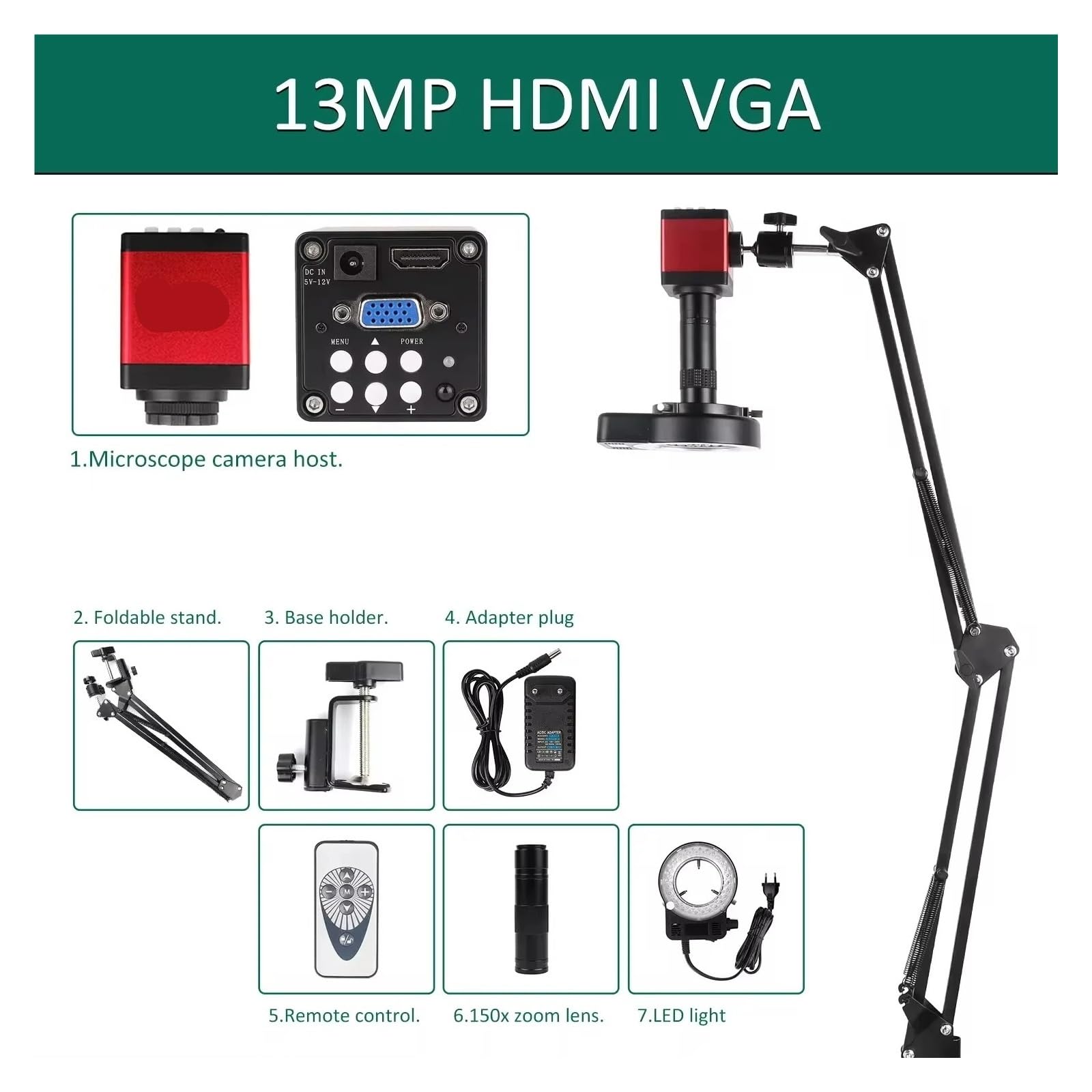 Digital Microscope 4K FULL HD HDMI VGA 1080P Industrial Camera C-Mount Via Type Measurement 150x Lens For Soldering Phone(HDMI VGA Entry model)