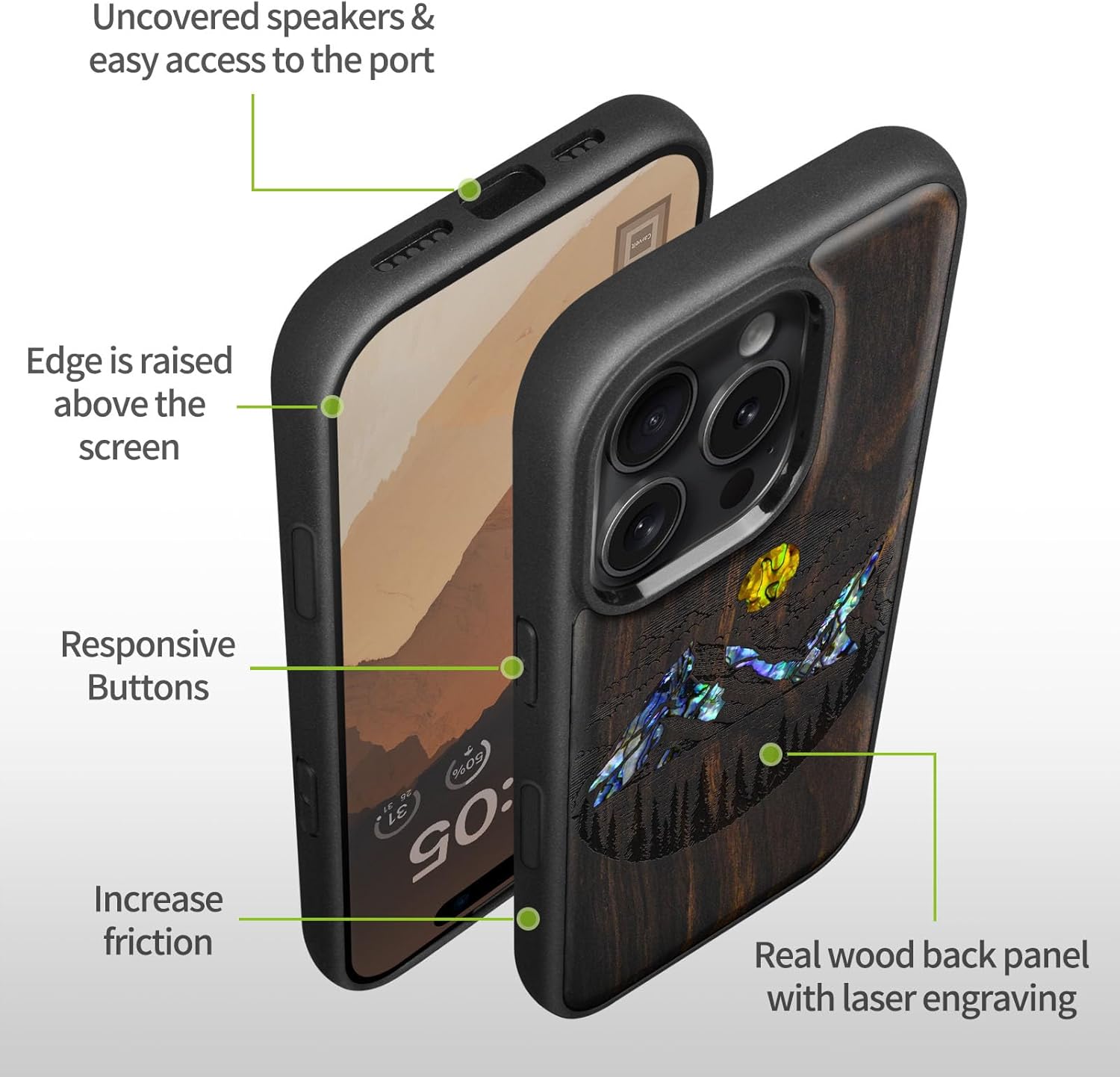 Carveit Magnetic Case for iPhone 16 Pro Max Case, Wood Artisan Engraved & Handmade Shell Inlaid, TPU Shockproof Cover, Compatible with MagSafe Wireless Chargers (Landscape Painting) Blackwood