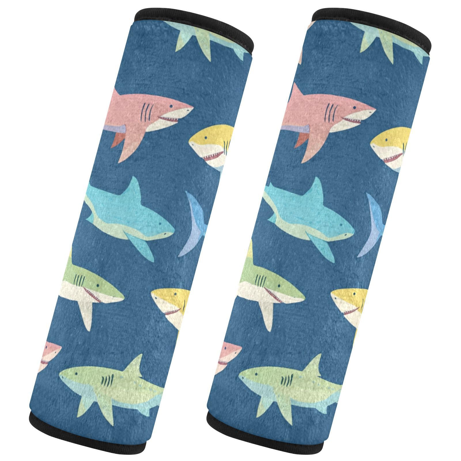Seat Belt Covers 2 Pack Colorful Sharks Car Seats Strap Covers Super Soft Car Seats Neck Cover for Boys Girls Adults Babies M