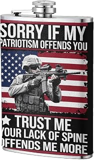 Patriotism Poster - Military Flag Flasks For Liquor For Men Stainless Vintage Hip Flask Pocket Engraved Pot Alcohol Flagon Metal 8 OZ Whiskey Flask