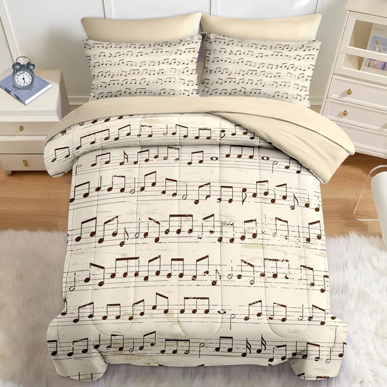 Couette 240x260 chaude portée musicale, grand édredon rétro et lavable pour chambre d'adulte