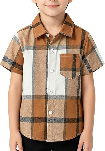 Winmany Boys Short Sleeve Plaid Shirt Toddler Button Down Dress Shirts Summer Checkered Clothes for 1-8 Years