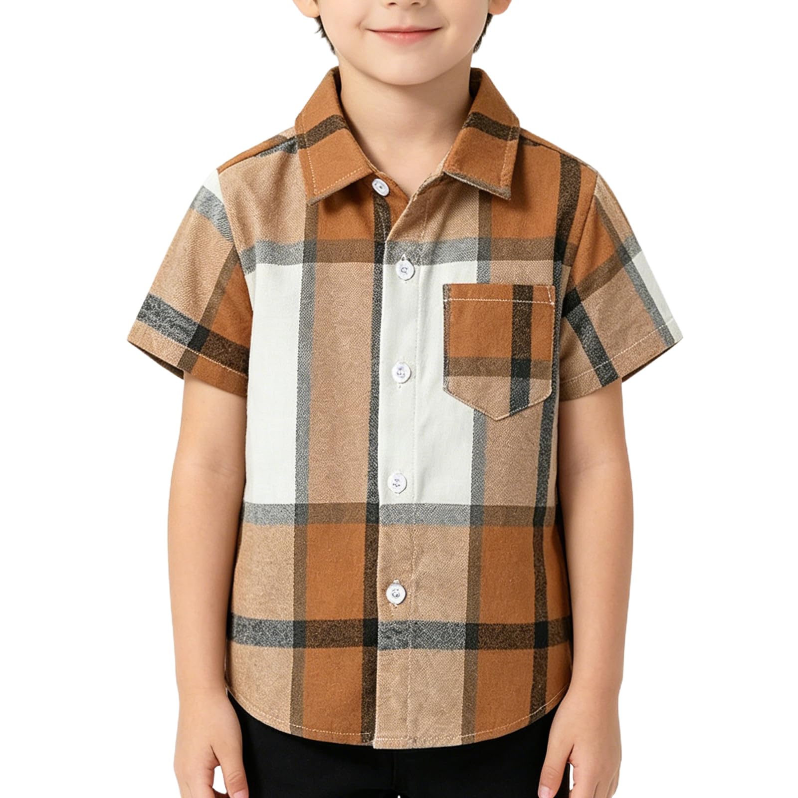 Winmany Camicia Quadri Maniche Corte per Ragazzi Camicie Button Down per Bambini Vestiti Estivi a Quadri per 1-8 Anni