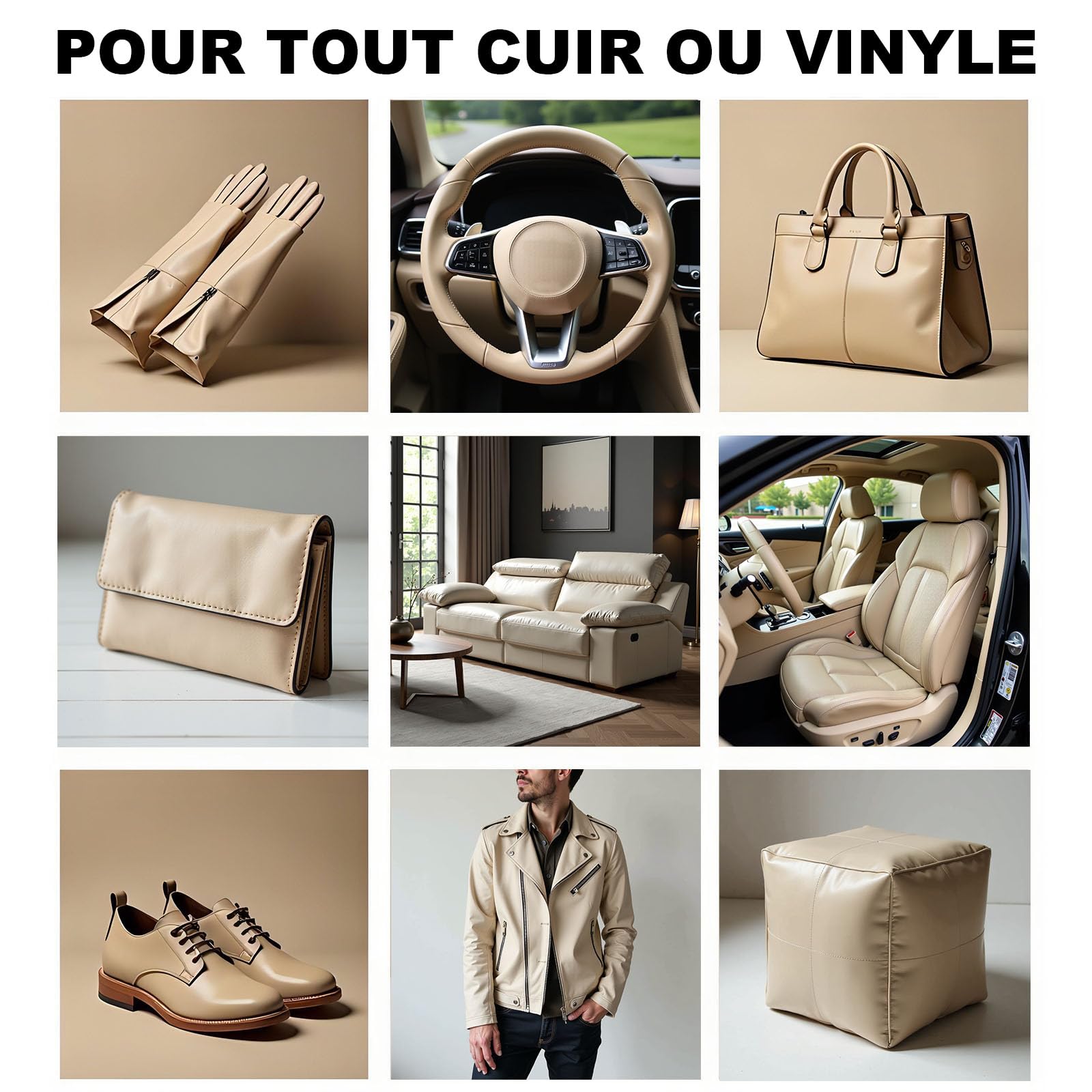 cenozo 250g Beige Kit Reparation Cuir,Teinture Cuir,Peinture Cuir Liquide,Pâte Réparatrice Cuir pour Cuir Canapé,Chaussures,Sièges de Voiture,Blouson en Cuir Rayures et Décoloration - 2