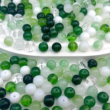 560pcs 8mm Round Glass Beads, Green Crystal Loose Bead for St. Patricks Day Jewelry Making, Assorted Bulk Beads for Home Decor, DIY Craft, Bracelet, Necklace