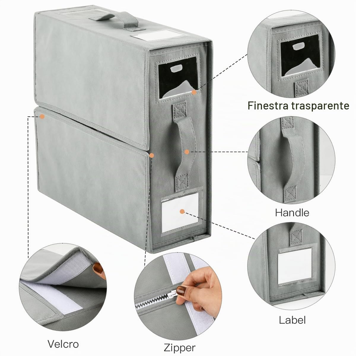 6Pezzi Scatole Sotto Letto Contenitore, Pieghevole Contenitori Sottoletto, Scatole con Finestra Frontale Trasparente & Cerniera, Organizer Sottoletto, per Lenzuola,Copripiumini, Vestiti -Grigio