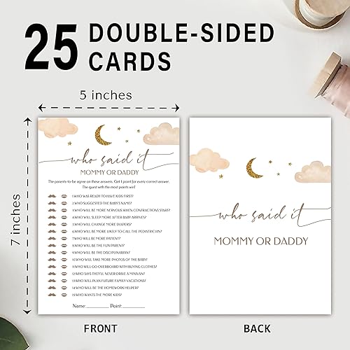 Miniatura 2 de BEUFSE Adivina quién mamá o papá juego de adivinanzas, juego de 25 cartas, juego de baby shower para niña o niño, fiesta de revelación de género,