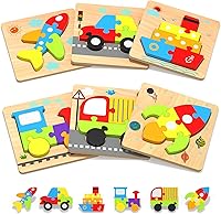 Yetonamr Wooden Toddler Puzzles: 6 Vehicle Montessori Toys for 1-3 Year Old Boys Girls, Educational Learning Gifts Age 1-3