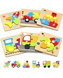 Yetonamr Wooden Toddler Puzzles Gifts Toys for 1 2 3 Years Old Boys Girls&comma; 6 Vehicle Shape Montessori Toys Educational Blocks Kids Gift Baby Learning Toy Age 1-3&comma; 2-4