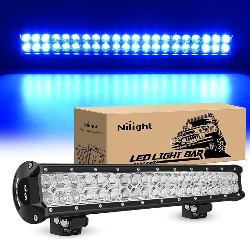 Barra de luz LED Nilight de 20 pulgadas, 126 W, combo de inundación puntual, haz azul | Lámpara todoterreno para pesca, caza, cubierta de emergencia, iluminación de trabajo para camiones, UTV, camioneta, barco, Tractor