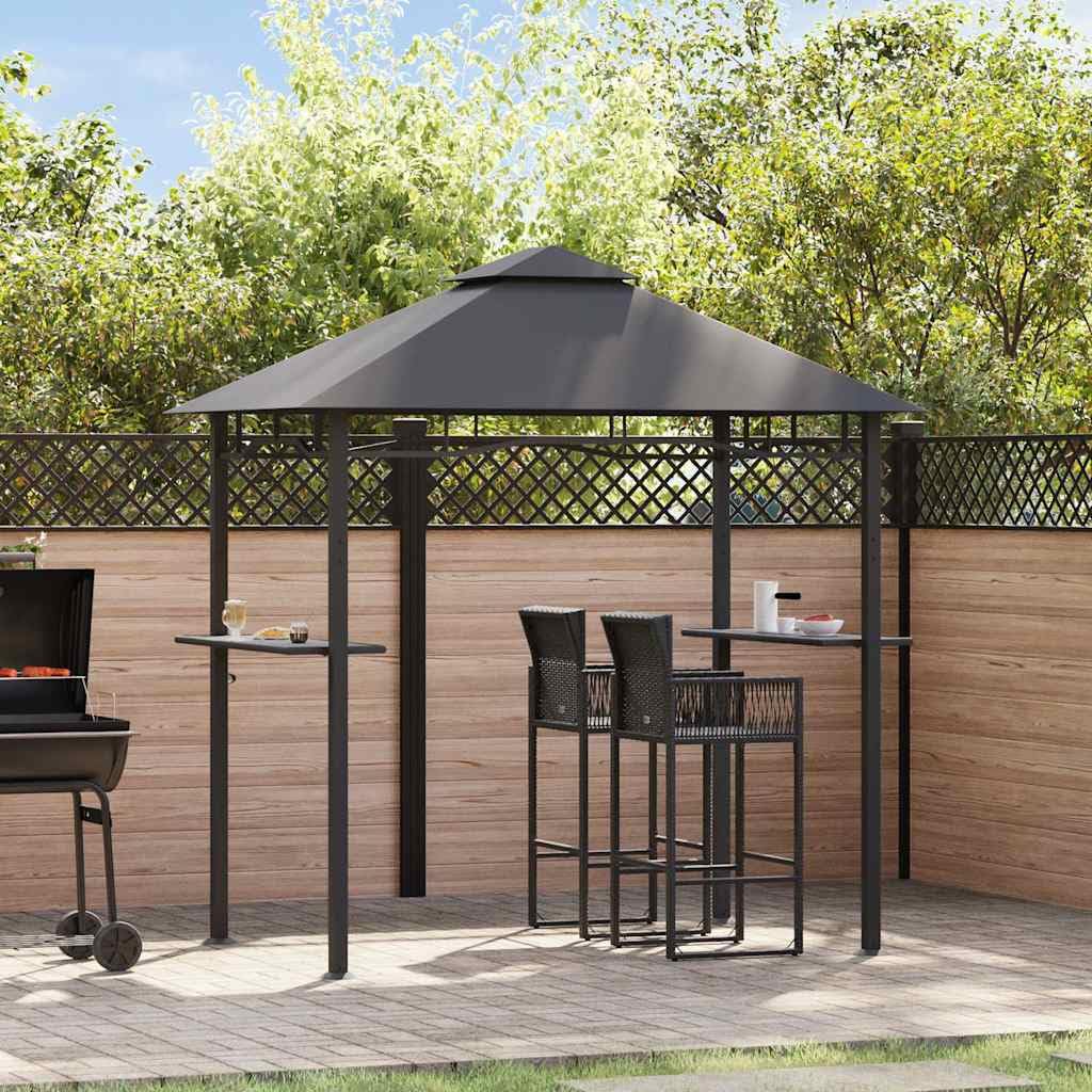 Belvédère de Barbecue en Acier Anthracite 240x150x255 cm avec Double Toit résistant aux intempéries et comptoirs de Bar pour terrasse Jardin extérieur Patio Ombre Protection