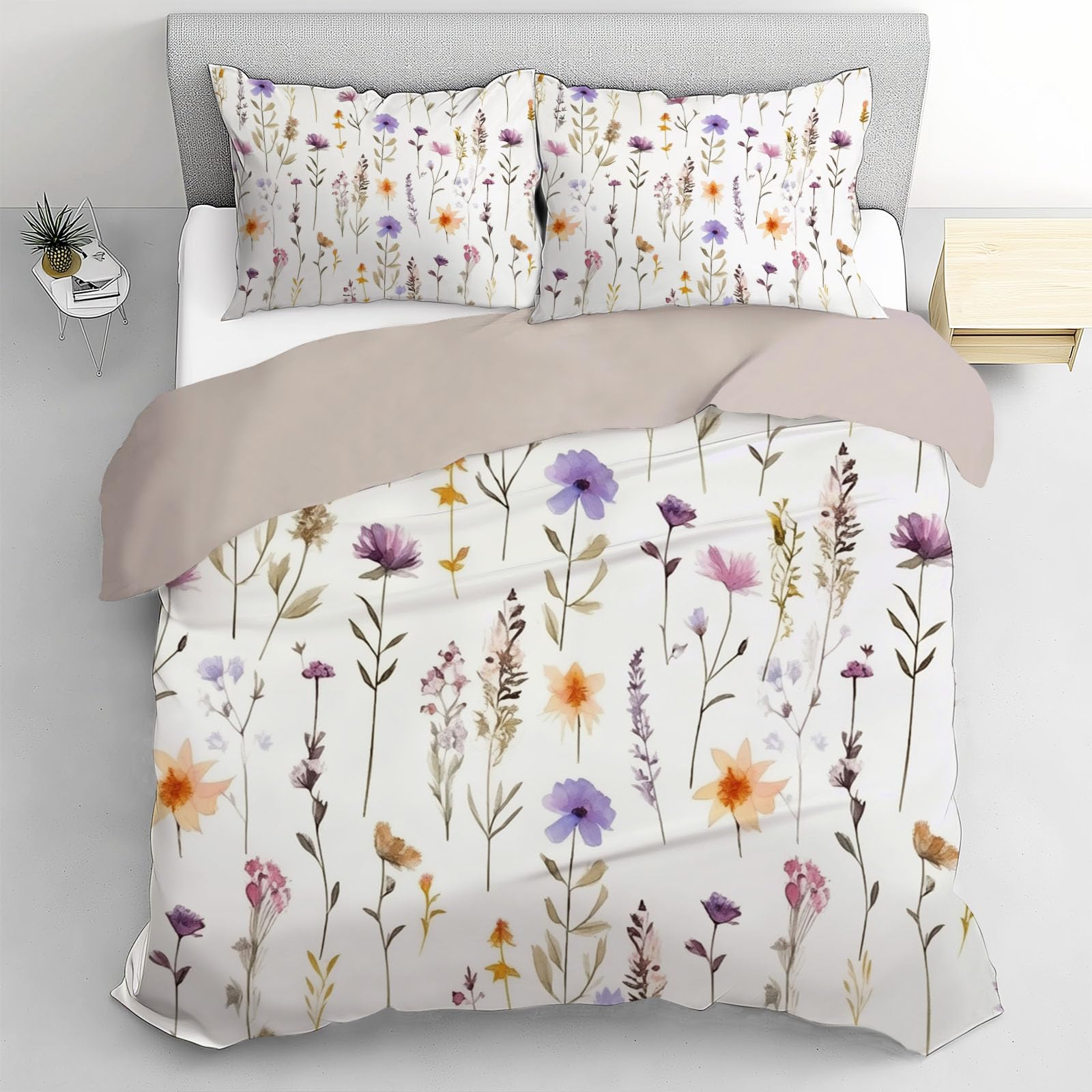 Funda Nórdica Cama 180/200 Infantil Adulto, 3 Piezas Campo Flores 3D Juego De Ropa De Microfibra 260x240CM Campo Flores Funda De Edredón Y 2 Fundas De Almohada Blanco