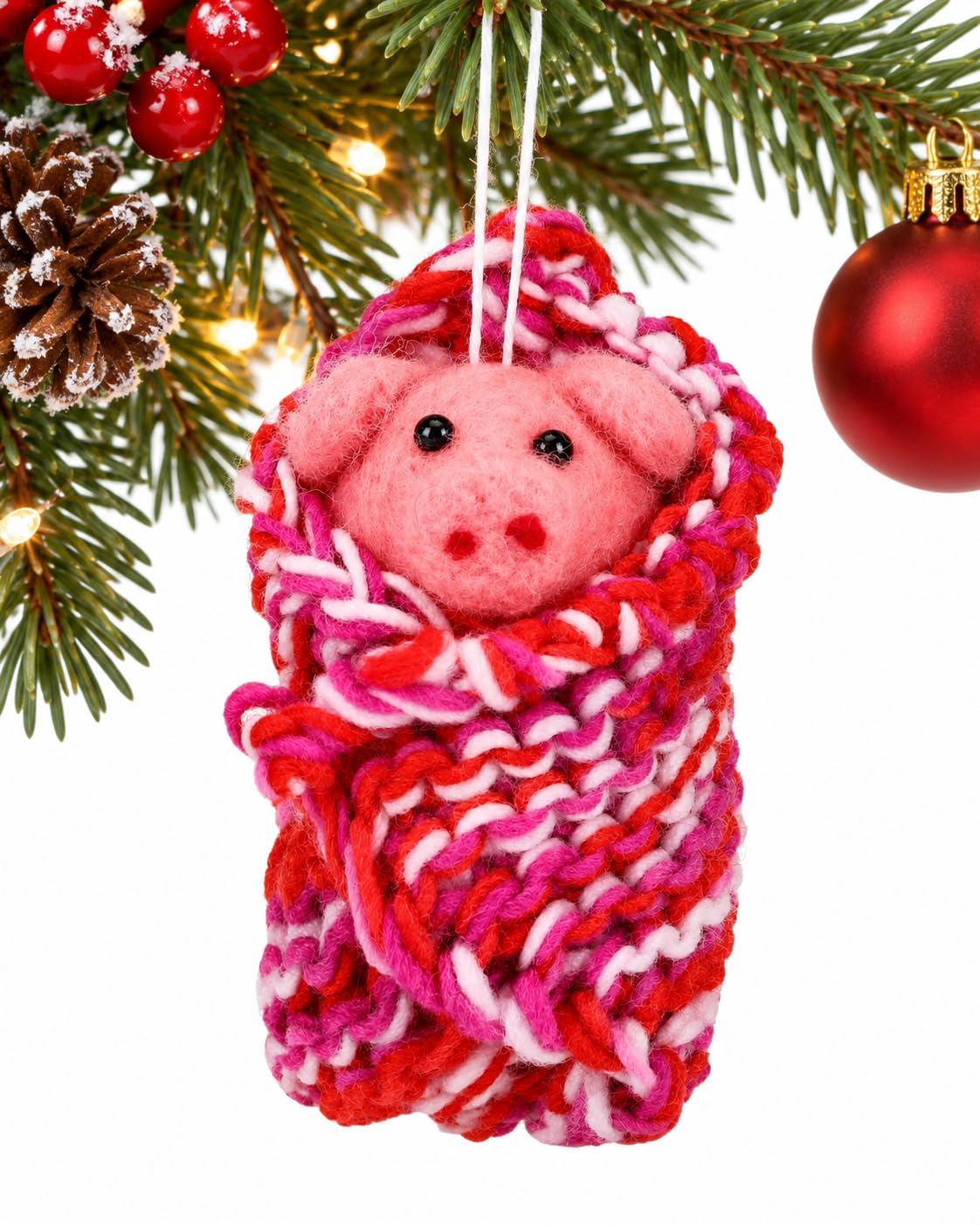 Pigs in Blankets Christmas Decoration - Xmas Hanging ornament - Tree Decoration (Pink)