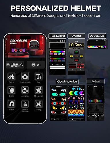 Miniatura 6 de Casco de bicicleta con luz  Casco de bicicleta con pantalla LED DIY para scooter, bicicleta, monopatín  Casco de pantalla LED con patrones