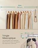 SONGMICS Portant à Vêtements avec Roulettes, Tringle Extensible pour Charge Lourde, Capacité de Charge 130 kg, 45 x (110-150) x 162,9 cm, Porte-manteau, en Métal, Chromé, Argent HSR11S - 4