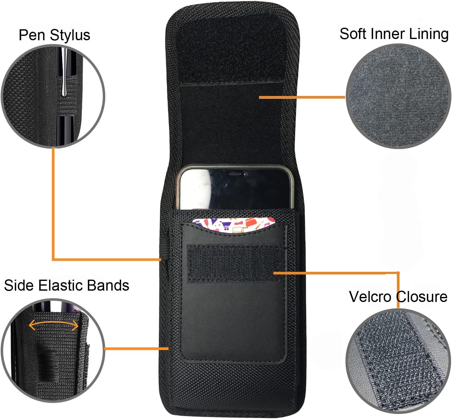 Cell Phone Holsters for iPhone 17 16 15 14 13 12 11 pro max,XR, X, Xs Max,15 Plus,Samsung S24 S23 S22 Note20 Ultra, Nylon Cell Phone Pouch fit with Otterbox Case on (not fit Defender Series) - Image 3