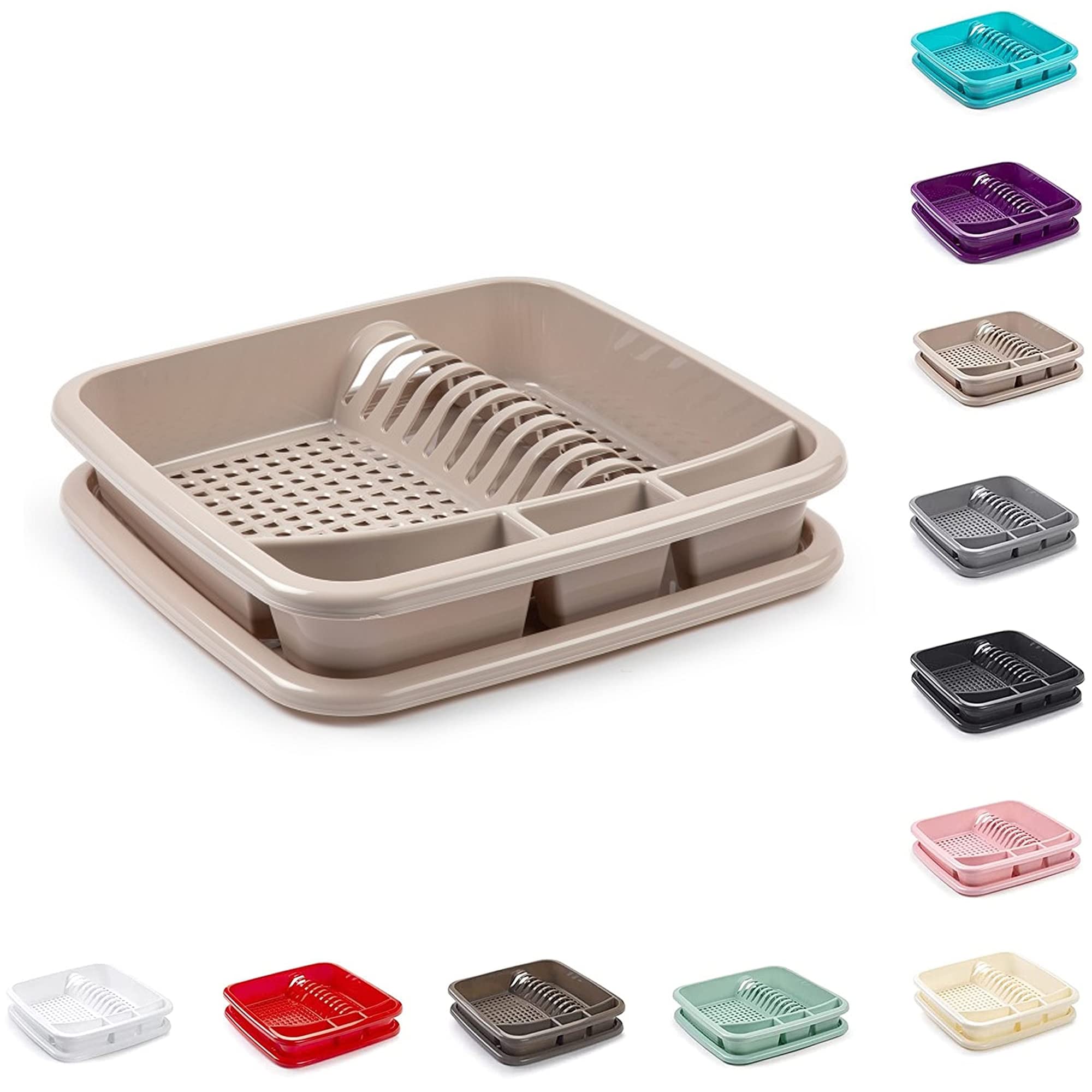 Plastific Taupe Plastic Dish Drainer Plate Cutlery Rack Kitchen Sink Utensil Draining Cup Holder Drying Rack Draining Rack Sink Drainer Kitchen Gadgets (39 X 39 X 7.5Cm)