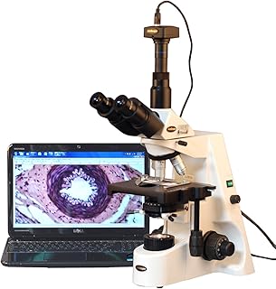 AmScope T690C-PL-10M Digital Trinocular Compound Microscope, 40X-2500X Magnification, WH10x and WH25x Super-Widefield Eyepieces, Infinity Plan Achromatic Objectives, Brightfield, Kohler Condenser, Double-Layer Mechanical Stage, Includes 10MP Camera with Reduction Lens and Software
