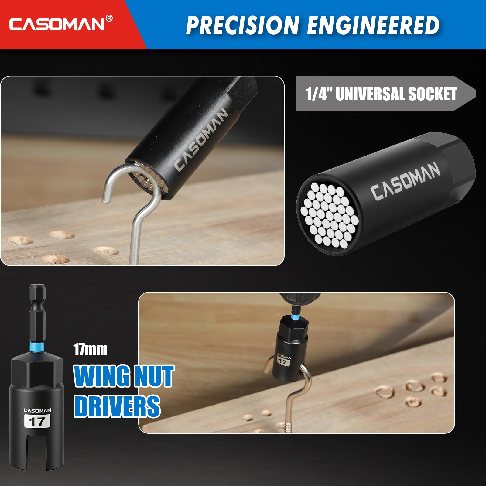 CASOMAN Set di 81 cacciaviti magnetici per trapano a percussione, sistema metrico e SAE, include punte per cacciavite, supporto di estensione per punte a sgancio rapido, adattatori per bussole