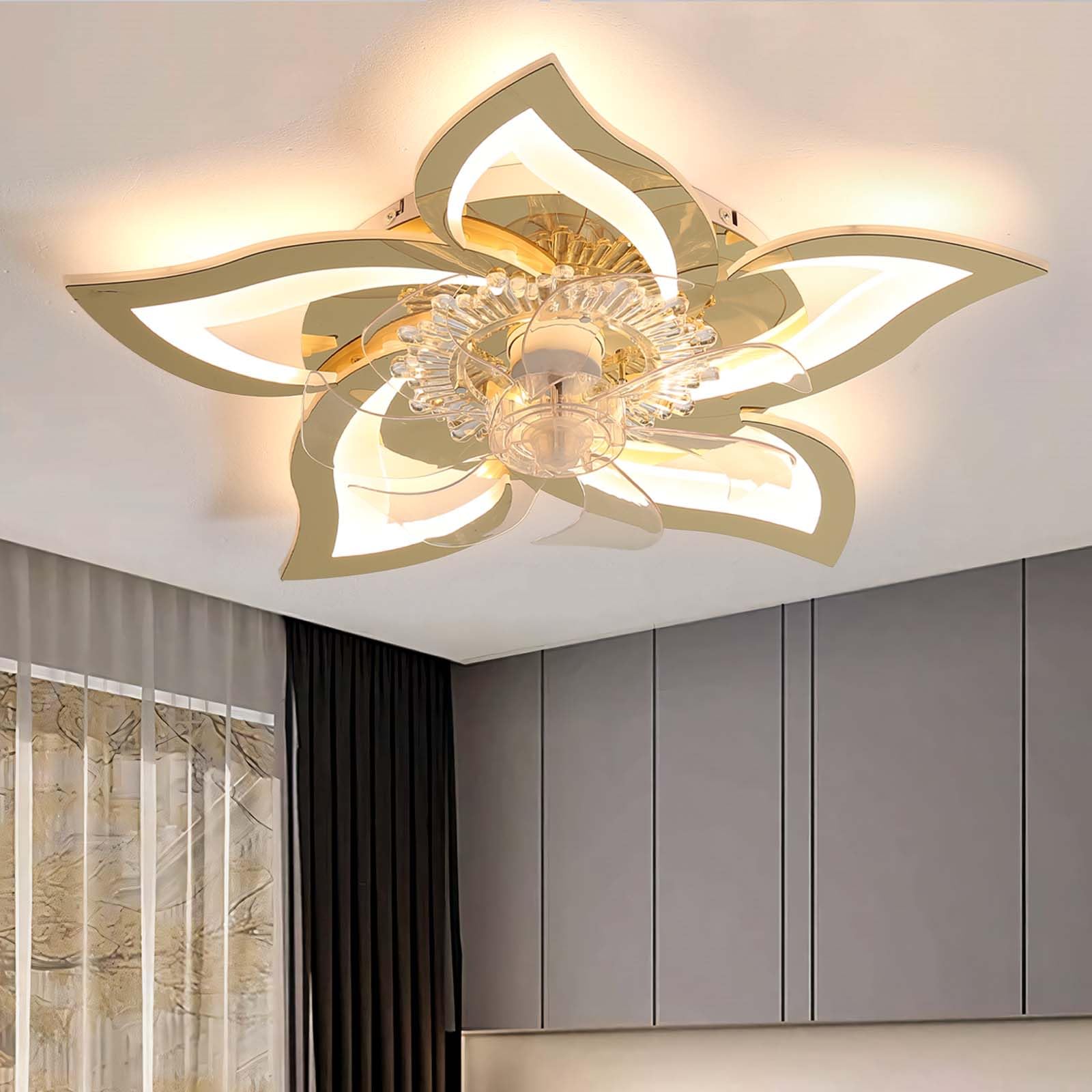 LED Ceiling Fan Light Dimmable Reversible Modern Ceiling Light with Fan and Remote Control Silent 6 Speed Light Fan Ceiling Smart Flush Mount Outdoor for Living Room, Bedroom, Lounge