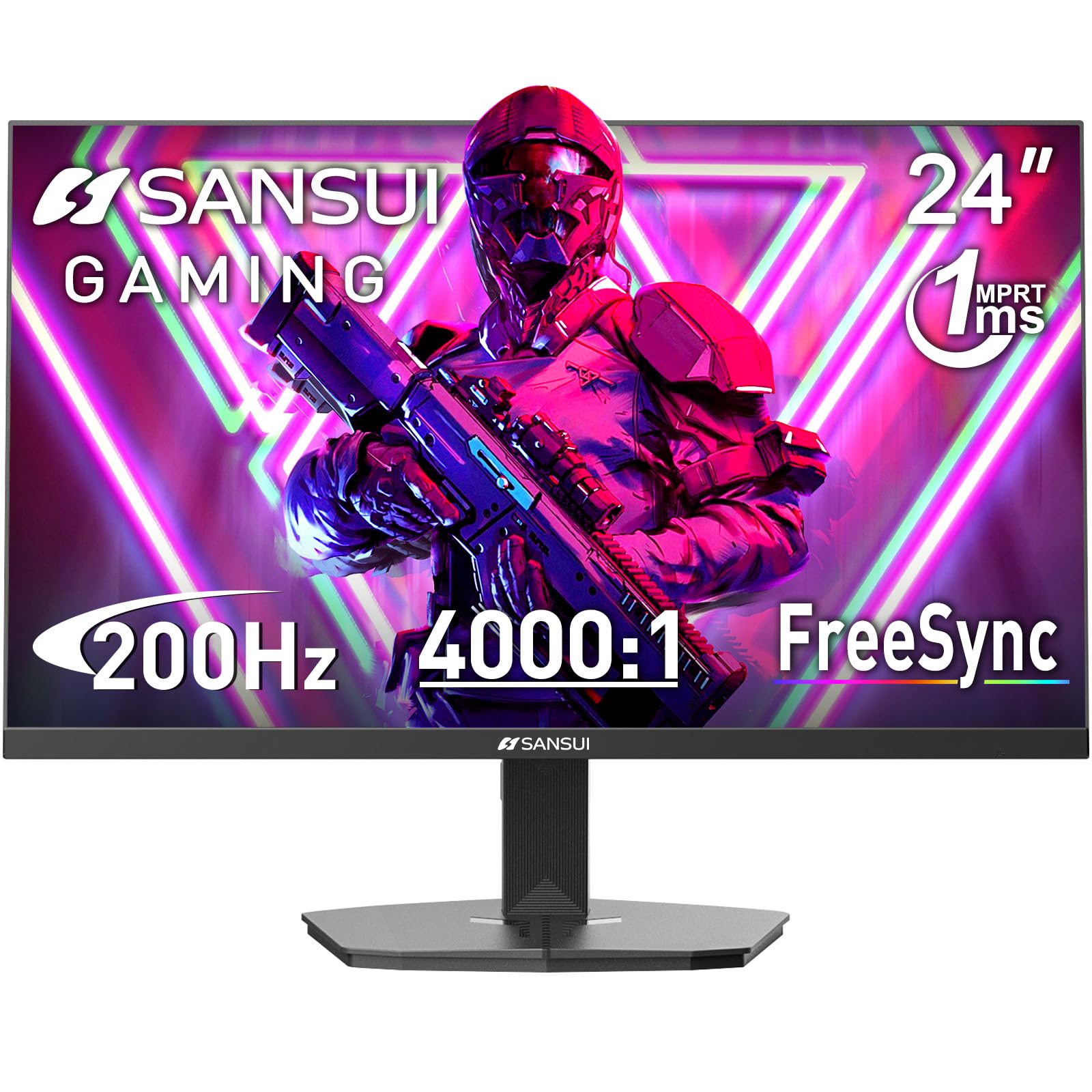 SANSUI 24 Inch Gaming Monitor 180Hz 200Hz 1Ms FreeSync HDR 110% sRGB FHD 1080P Computer Monitor HDMI DP Ports Eye Care Frameless VESA Mount Cable Management (ES-G24F4L, HDMI Cable Included)