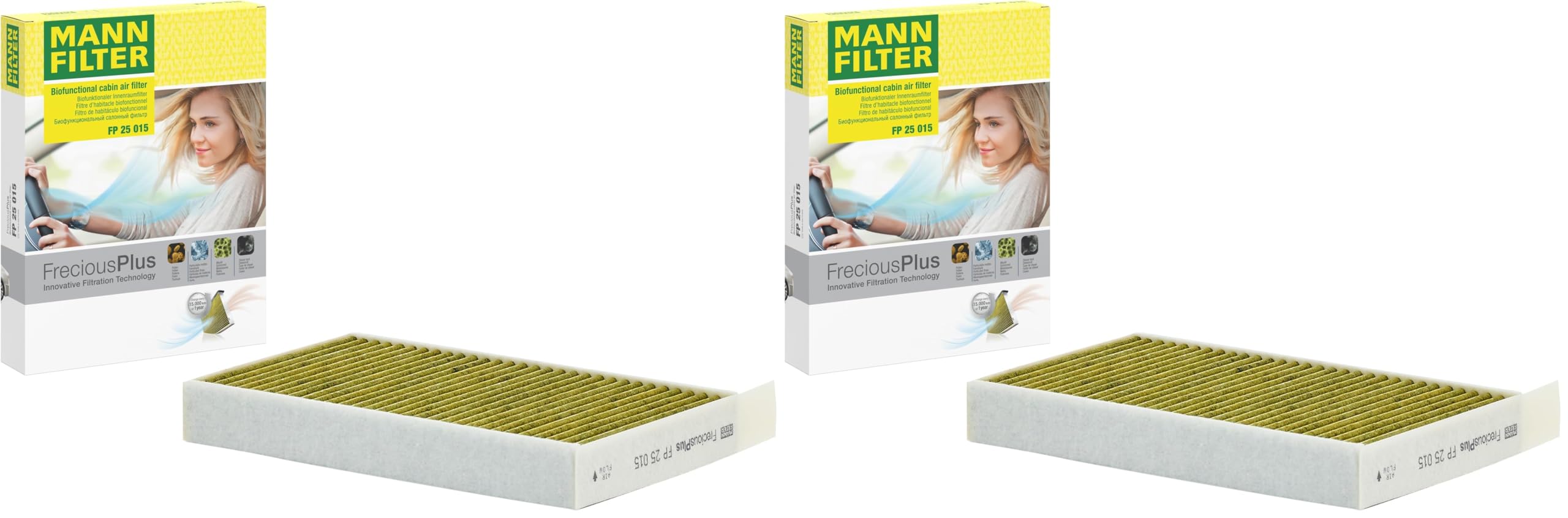 MANN-FILTER FP 25 015 Filtre à air de cabine - FreciousPlus Filtre à Pollen Bio-fonctionnel - pour Véhicule de tourisme + utilitaires (Lot de 2)