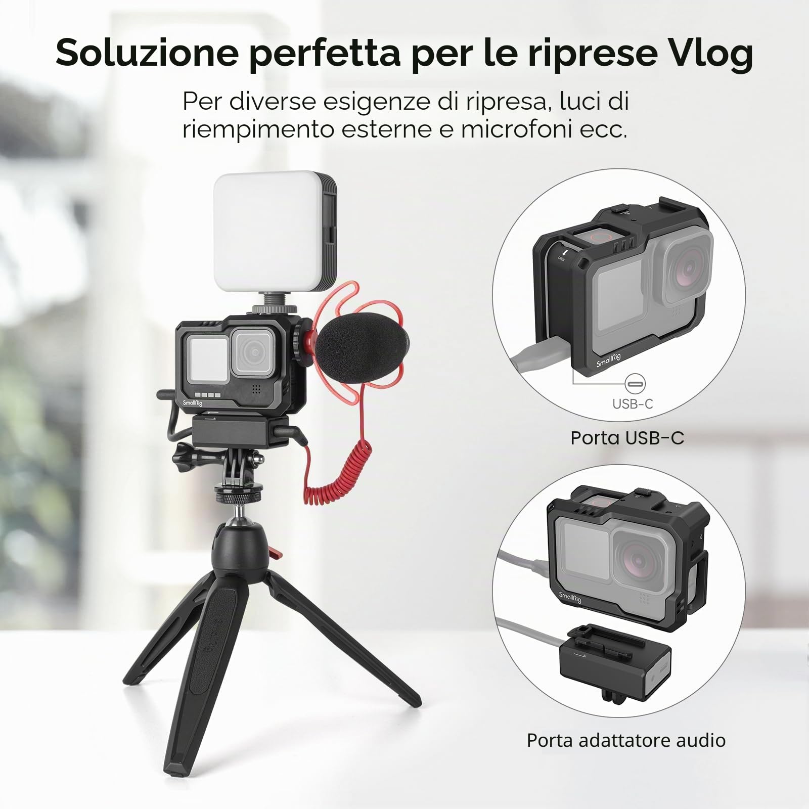 SMALLRIG Full Gabbia per GoPro Hero13 / 12/11 / 10/9 Cage Black, con Supporto Adattatore Audio - 3083C
