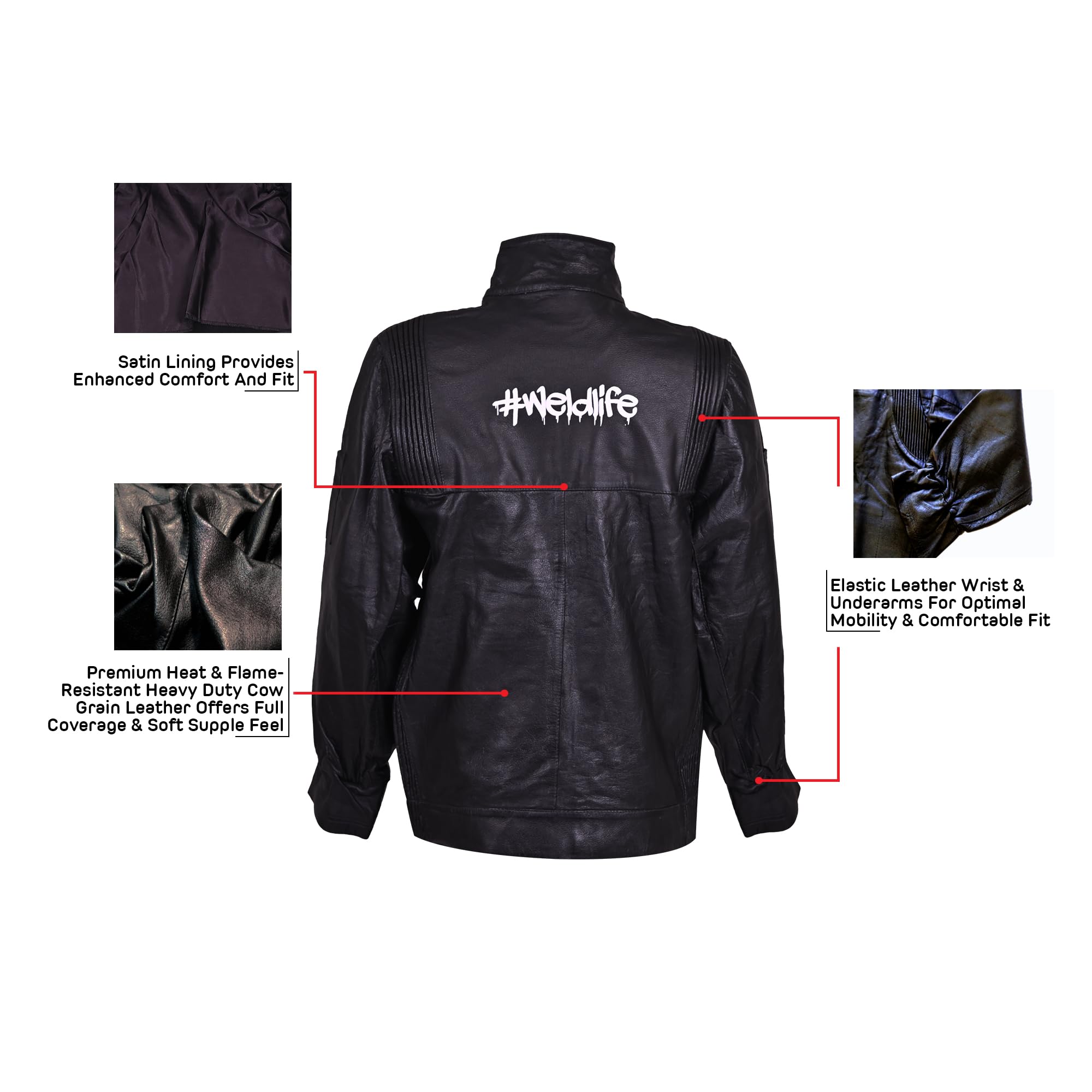 Strongarm - Chaqueta de trabajo de cuero para soldadores de cuero de vaca resistente resistente a la llama, para hombres y mujeres