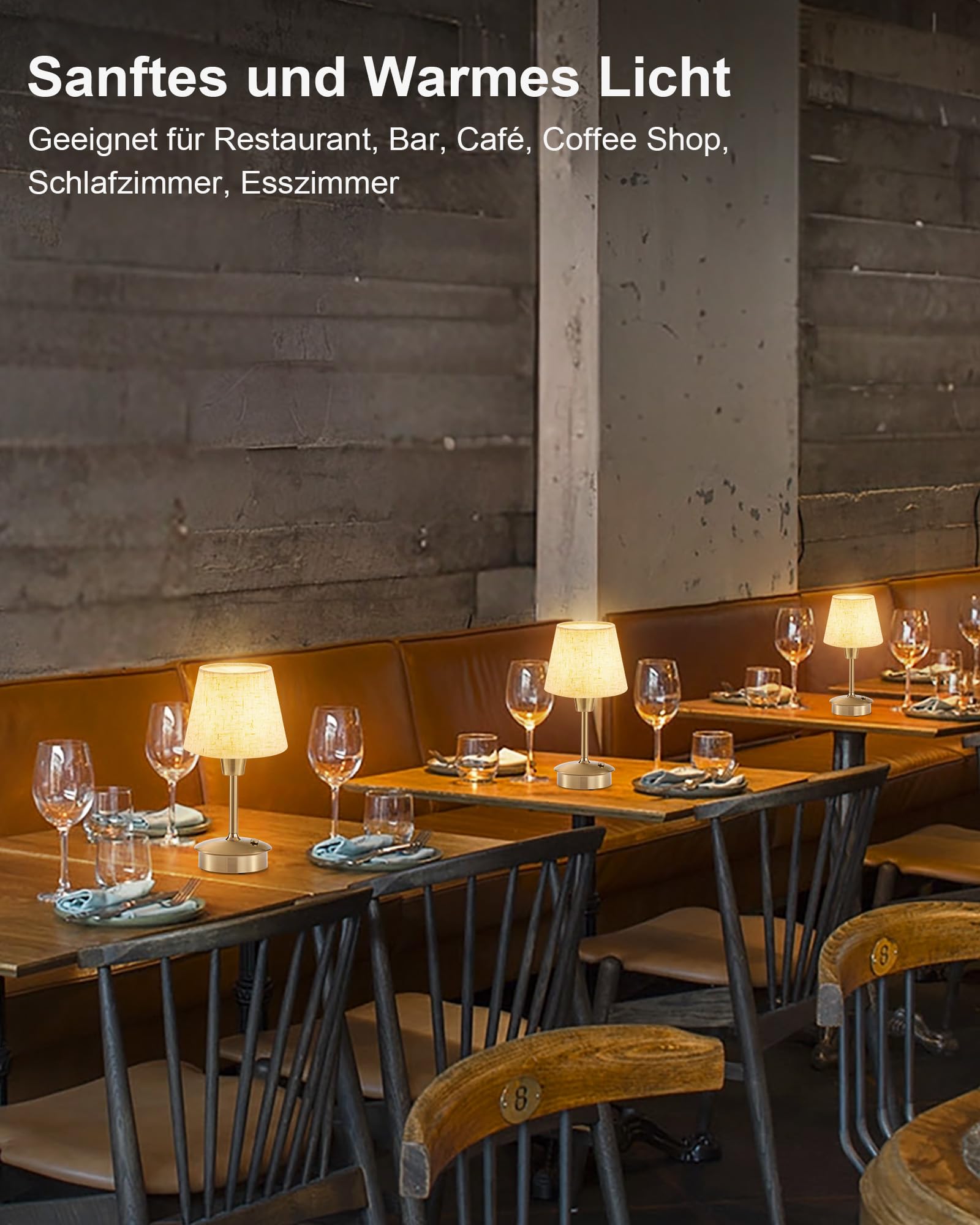 2 Stück Kleine Kabellose Tischlampe für Restaurant, 5200 mAh Akku | Aufladbar Dimmbare Nachttischlampe, Tragbare Touch Lampe Nachtlicht für Schlafzimmer Küche Badezimmer Esszimmer Terrasse